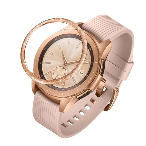 Sanfen Rose Gold Замена смарт-чехол для часов из нержавеющей стали для samsung Galaxy Watch 46 мм 42 мм, драгоценный камень кольцо клеющаяся крышка против царапин металл - Цвет: Sanfen Rose Gold
