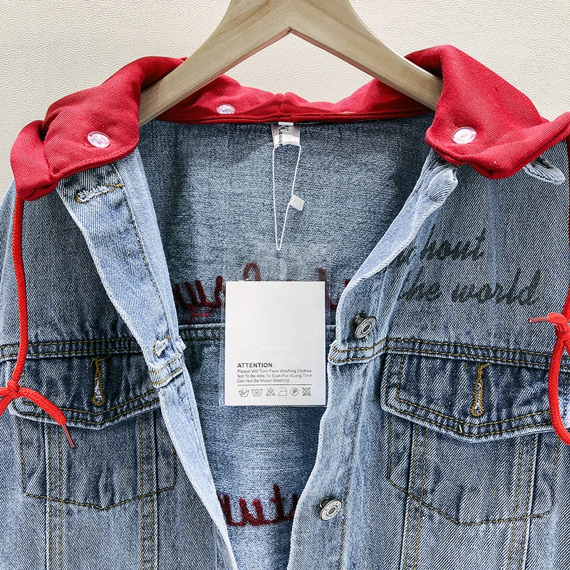 Spring Loose female jacket High Quality Embroidery Harajuku Hooded Jean Jacket Female BF Autumn Coat Denim jacket for women