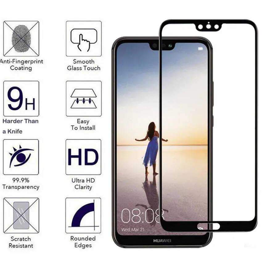 Олеофобное 9H полное покрытие закаленное стекло для Huawei P Smart P20 Pro P10 P8 P9 2017 Honor 7C 9 Lite
