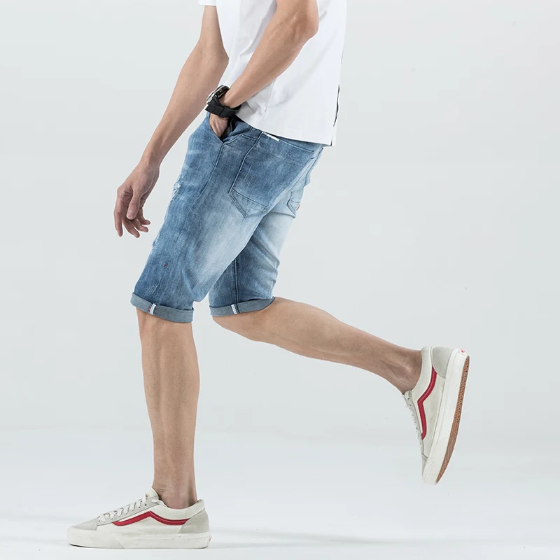 2019 летние новые мужские короткие джинсы модные повседневные облегающие