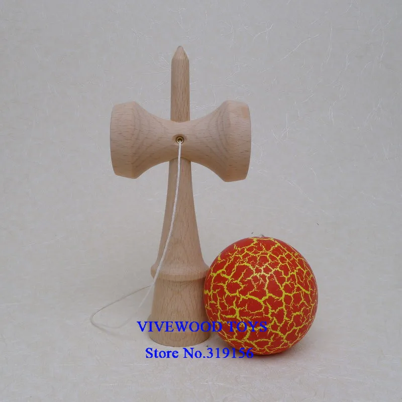 Дешевый бук Kendama для детей, изготовлен из натурального бука, кракле Kendama, металлические заклепки Ken с трещины краски Tama, жонглирование мяч - Цвет: Red and Yellow