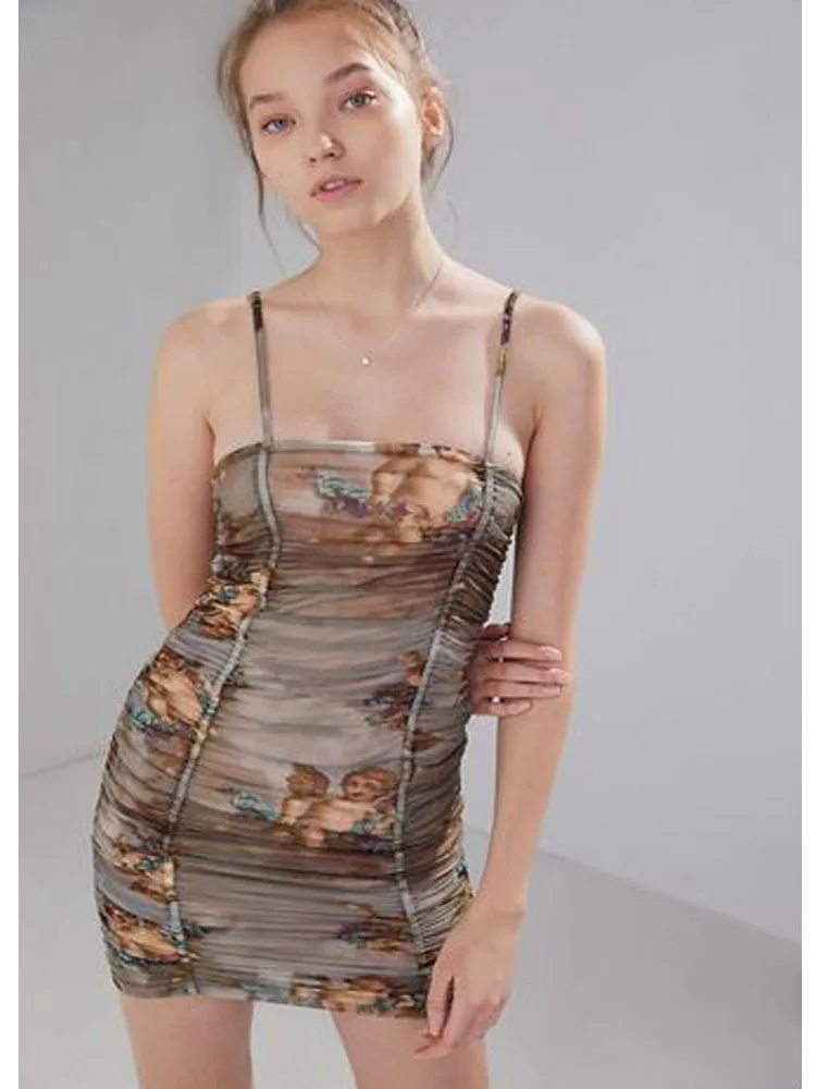 Новое женское сексуальное облегающее платье 2019 летнее тонкое Сетчатое с принтом