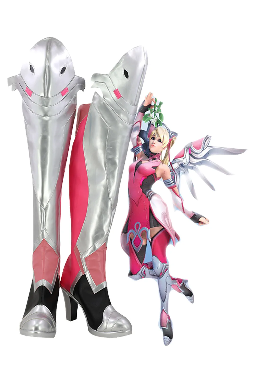 OW mercury – bottes de Cosplay roses à peau d'angela Ziegler  chaussures à personnaliser  taille