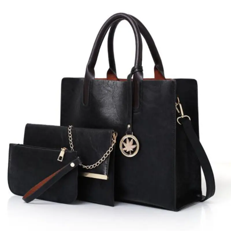 

Комплект женских сумок из 3 предметов, кожаные большие тоуты, дамская сумочка на плечо, мессенджер и кошелек, X379