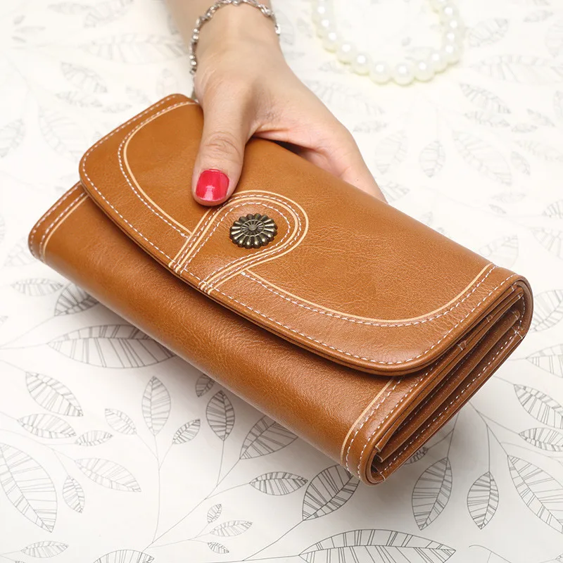 

Luxury Long Zipper Female Wallets Purses For Oil Wax Leather Phone Pocekt Clutch Lady Wallet Woman Purse Card Holder