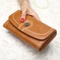 luxury long zipper female wallets purses for oil wax leather phone pocekt clutch lady wallet woman purse card holder