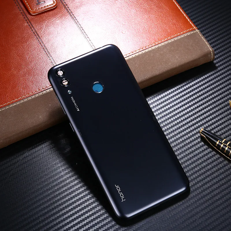 Черный Honor8C для huawei Honor 8C корпус батарейного отсека оригинальная Пластиковая Задняя крышка телефон запасные части чехол с кнопкой - Цвет: Черный