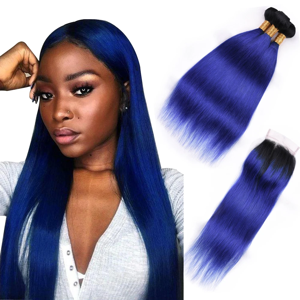 Beaudiva для продажи TB/Blue бразильские прямые волосы 3 пучка с закрытием пучки шнурка