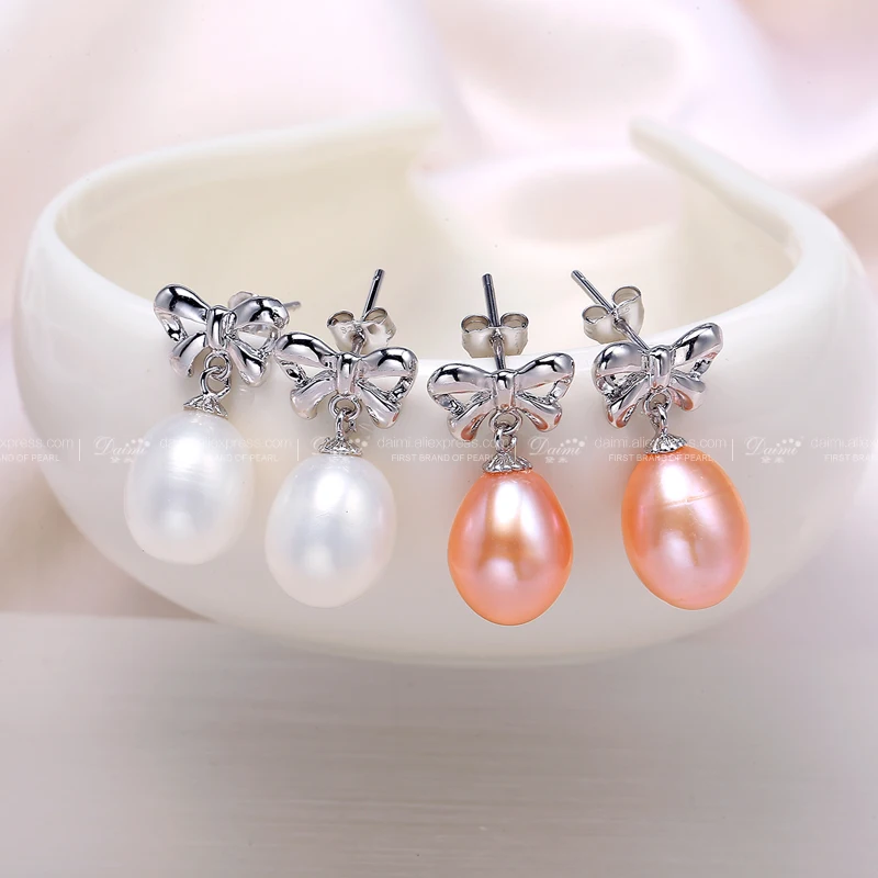 Серьги DAIMI из серебра 925 пробы 8-9 мм жемчужные серьги-подвески натуральный жемчуг