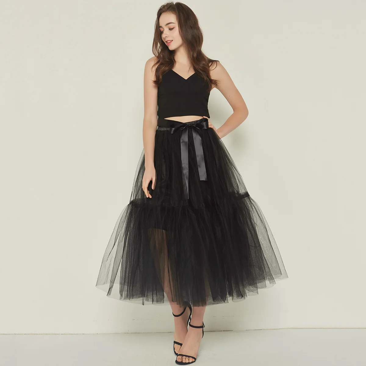 Женская многослойная газовая юбка летняя Однотонная из тюля 2019 | одежда