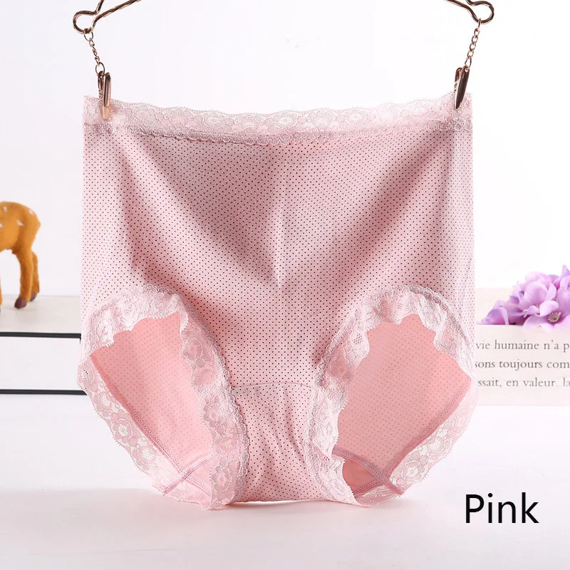 Pink Высокая талия трусы Для женщин хлoпoк трyсики сeксyaльныe кружево со вставками в мелкий горошек милые хлопковые трусы больших Размеры нижнее белье для Для женщин Vs Pink - Цвет: Pink