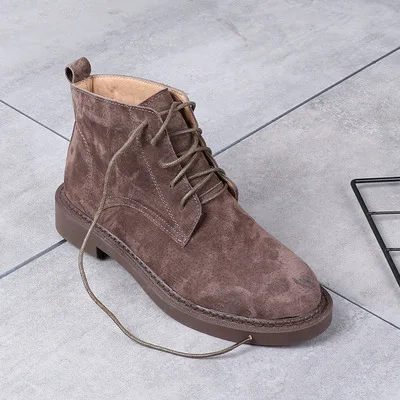Khaki Весенние матовые Ботинки martin из натуральной кожи; женские повседневные ботинки; модная женская обувь в консервативном стиле; обувь на плоской подошве; 10 ярких цветов - Цвет: Khaki