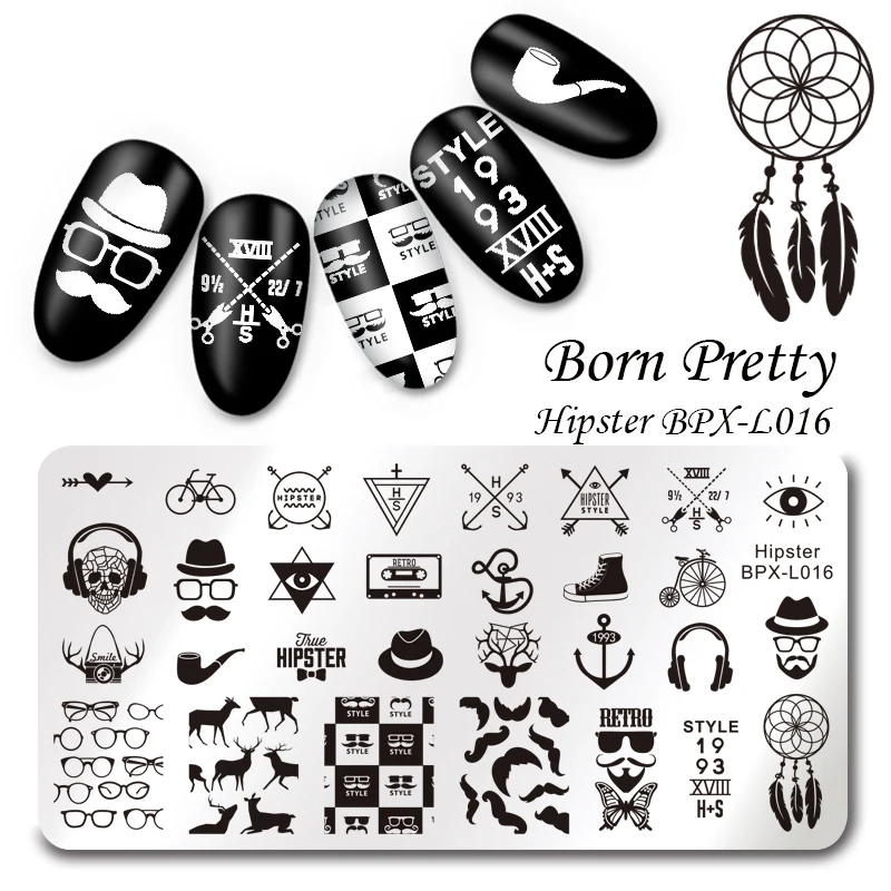 BORN PRETTY Rectangle Nail Art Stamping Plates Hipster Printer Polish Template Image Stencil | Красота и здоровье