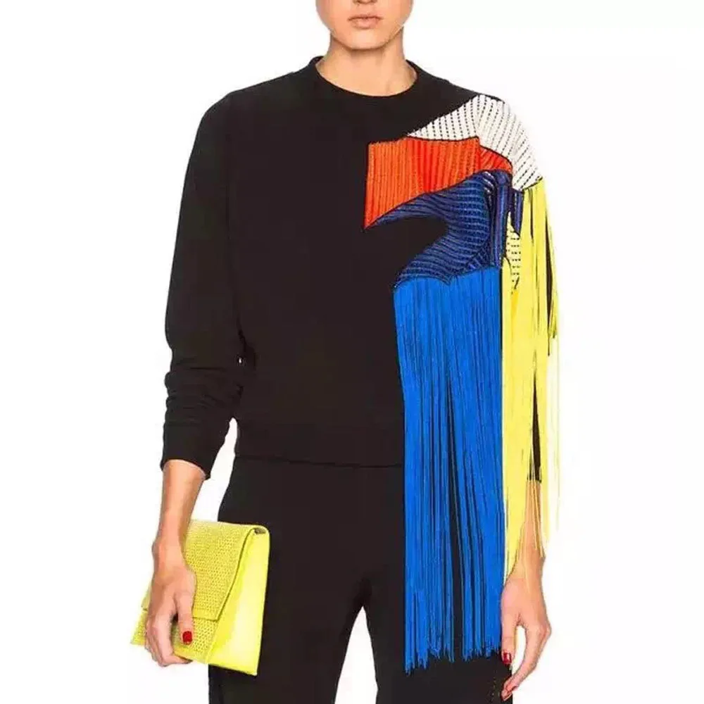 Модный Контрастный ЦВЕТНОЙ свитер из комбинированной сетки с радужными