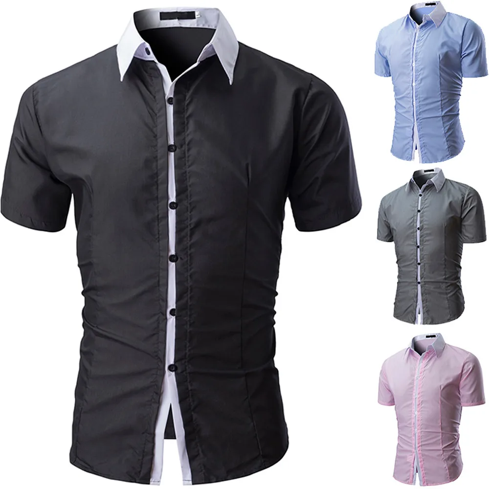 MUQGEW, мужская рубашка с коротким рукавом, приталенная, высокое качество, рубашка camisa masculin, модная, однотонная, мужская, повседневная, с коротким рукавом, рубашка# Y4