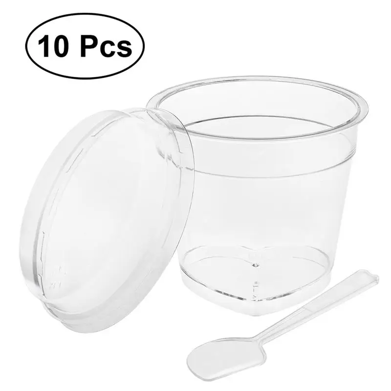 Heart shape 120ML 10 наборов мини десертные чашки закуска миски ложки питание принадлежности стаканы для дегустации Parfait стаканы для торта магазин ресторан - Цвет: Heart shape 120ML
