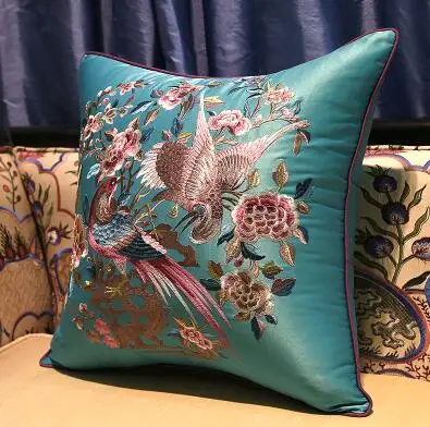 Blue bird Классическая поясная подушка с множеством птиц, с внутренней подкладкой, 40x60 см, подушка с вышивкой, подушка, декоративная подушка для стула - Цвет: Blue bird