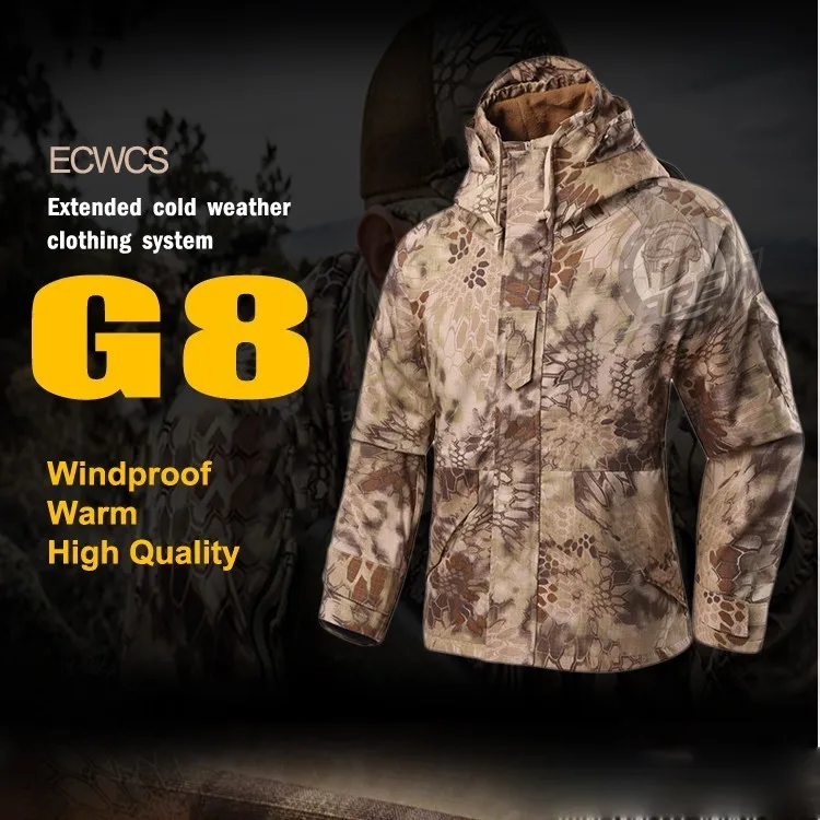 Флисовая M-65 зимняя куртка для охоты G8 ECWCS Softshell, Мужская ветровка с капюшоном Typhon, походная куртка с линнером