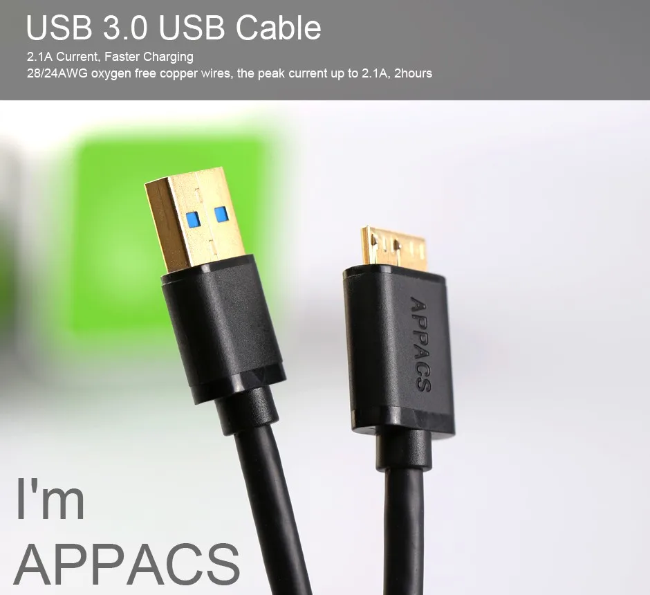 APPACS высокоскоростной Micro USB 3,0 кабель для быстрой зарядки и синхронизации данных USB 3,0 A Мужской к Micro B Мужской USB кабель для samsung Note 3 S5 HD