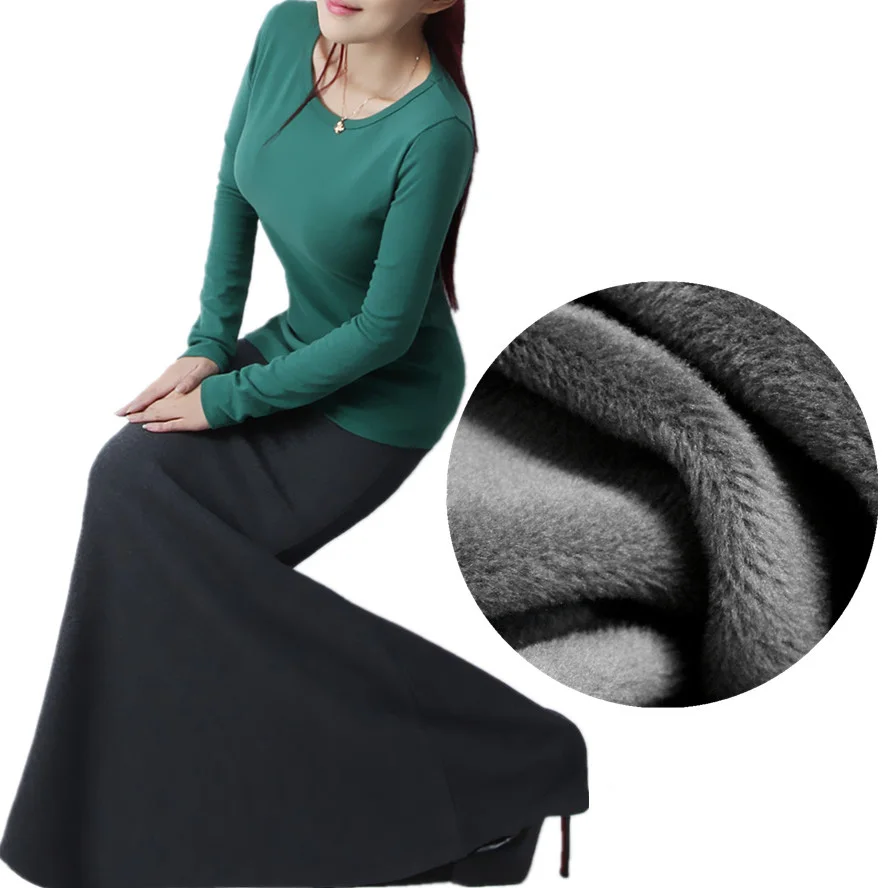 2018 Модные женские теплые флисовые юбки осень зима тонкий миди длинные черные