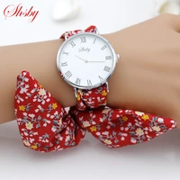 shsby brand new lady flower cloth wristwatch roman silver women dress watch high quality fabric watch sweet girls bracelet watch