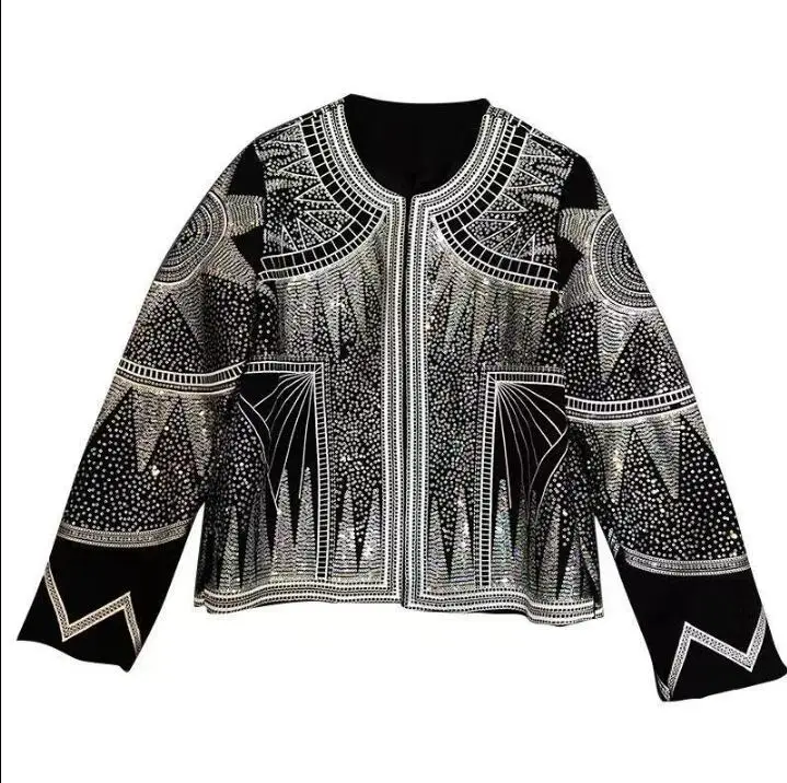 

European Style Women Sequins Jacket Spring new round neck Flashing Sequined Coat Female Singer Luxurious Stage Costume