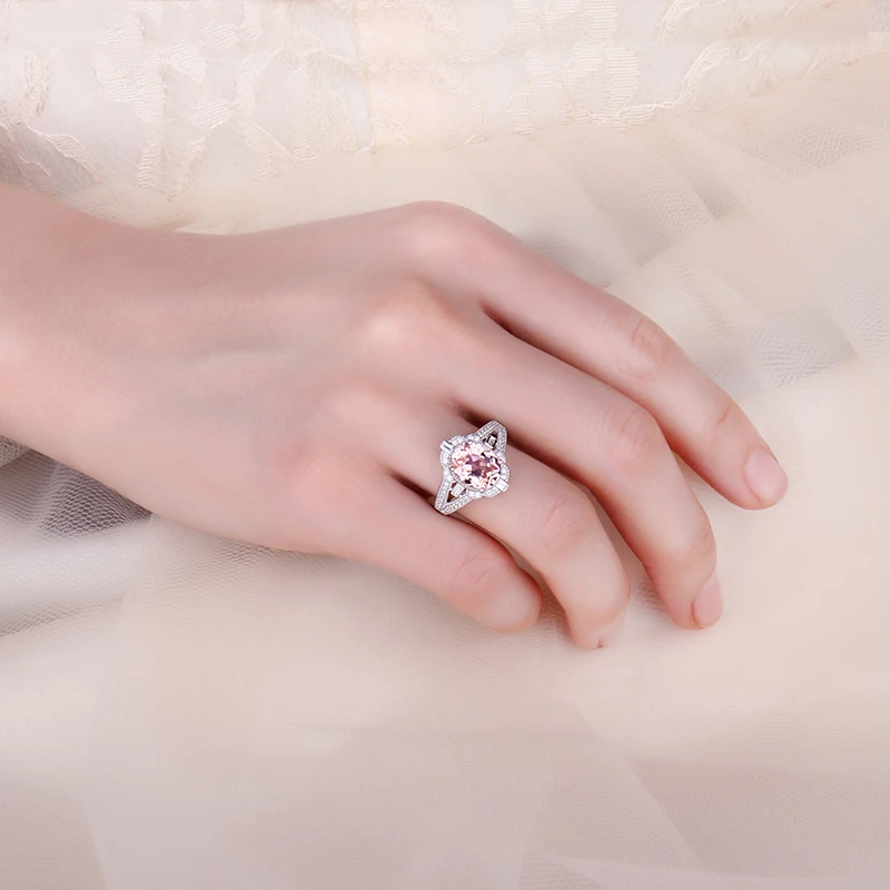 JewelryPalace винтажное разделенное хвостовиком 3ct овальное созданное морганитовое сапфировое регулируемое Открытое кольцо 925 пробы Серебряное ювелирное изделие