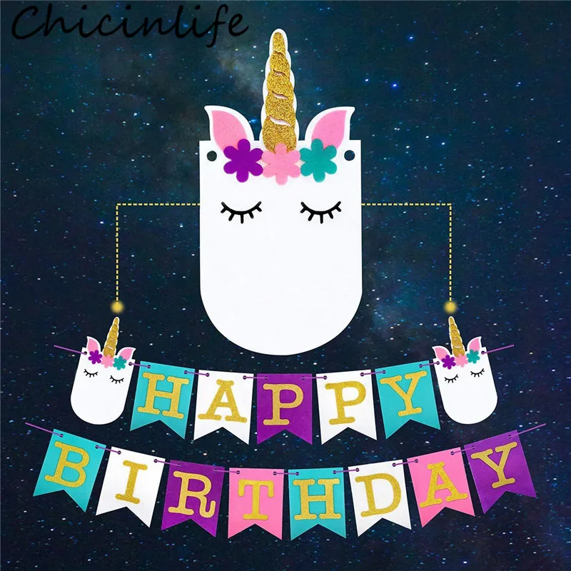 Chicinlife 1 набор смешанных цветов единорог с днем рождения баннер флаги Единорог