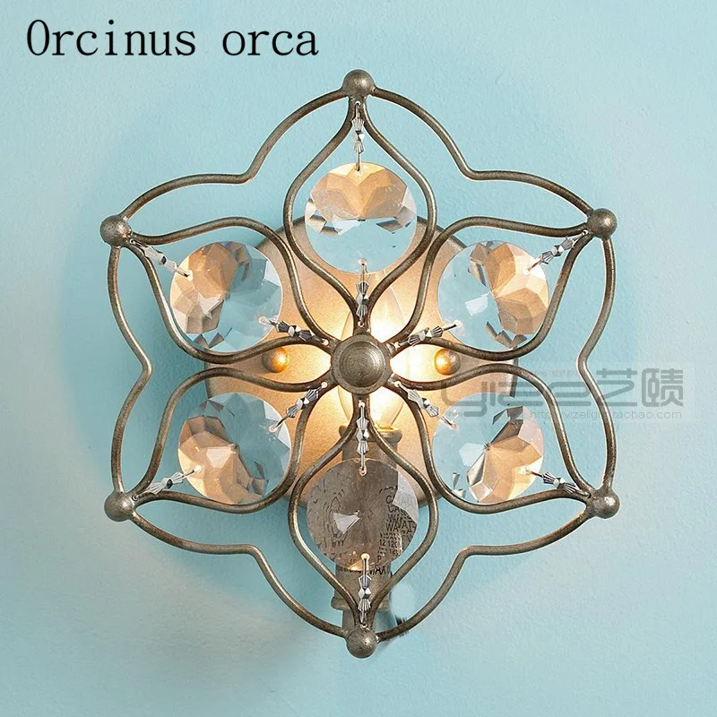 

Nordic retro crystal wall lamp bar living room aisle bedroom bedside romantic environmental protection crystal wall lamp