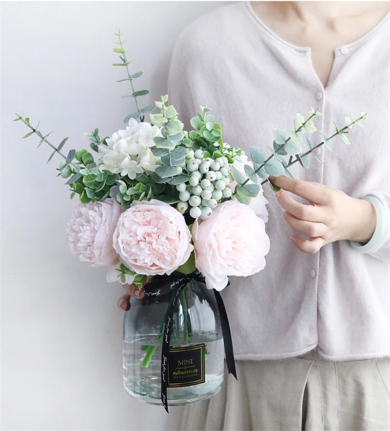 Искусственные цветы pivoines artificielles pour la decoration Имитация пиона букет из роз для свадьбы декоративный искусственный цветок