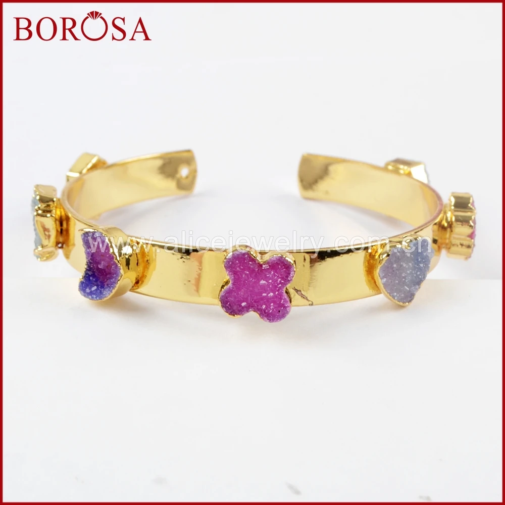 BOROSA 3/5 шт Стильный золотой цвет семь радужных разноцветных Druzy браслеты радужные