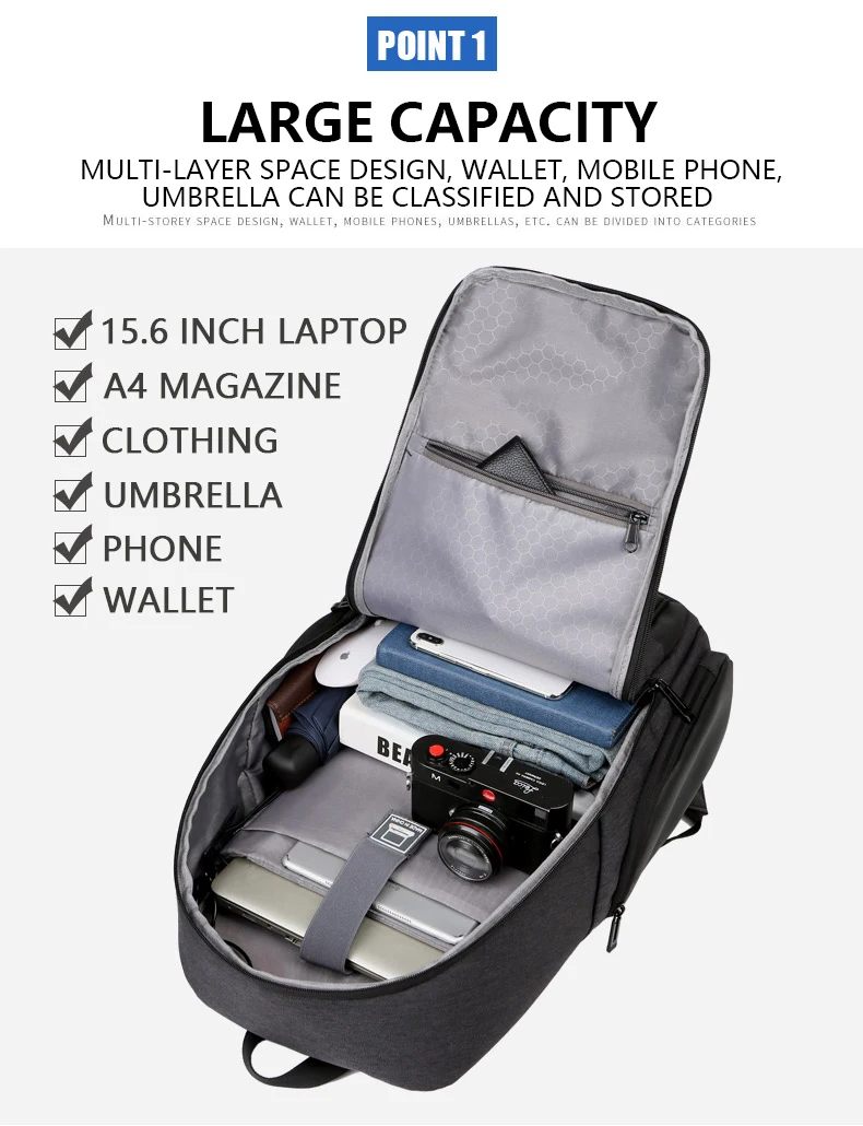 Мужской деловой рюкзак, многофункциональный, водонепроницаемый, 15,6 дюймов, сумка для ноутбука, мужская, зарядка через usb, дорожная сумка, школьная сумка для мальчиков
