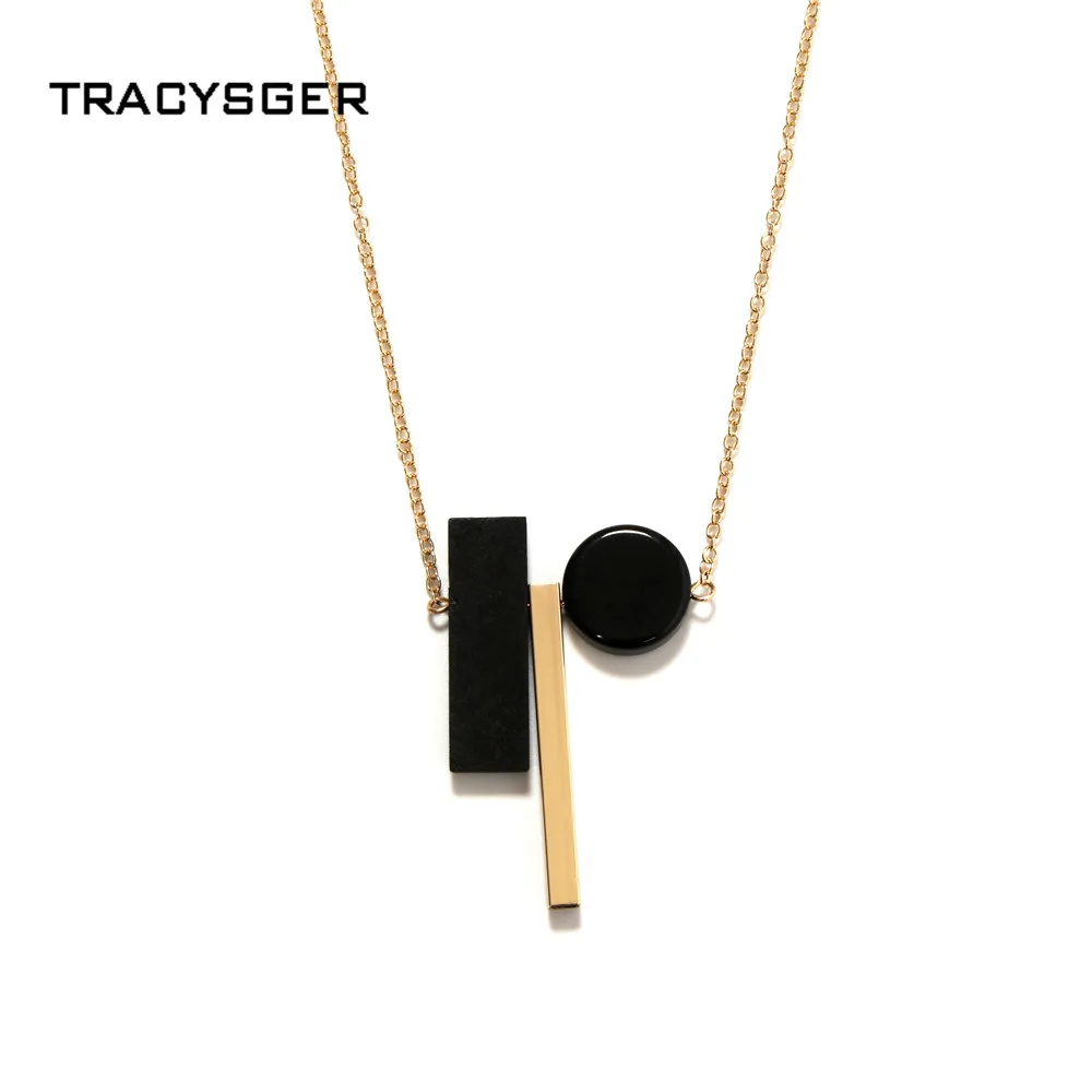 Длинное ожерелье с подвеской из смолы геометрическое круглое прямоугольное