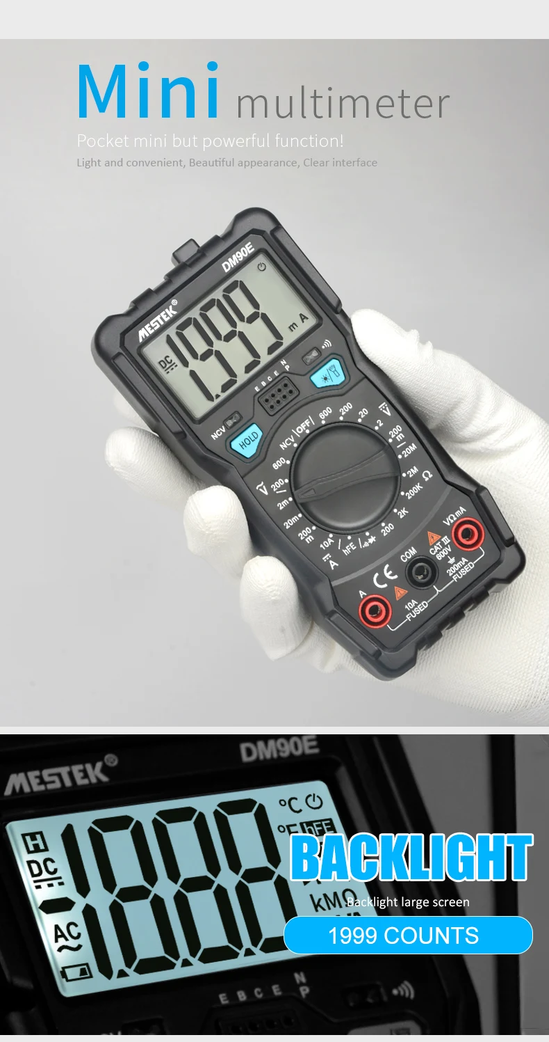 MESTEK DM90E мультиметр DC/AC Измеритель сопротивления тока NCV True RMS портативный цифровой мультиметр измерительный инструмент