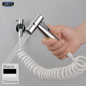Black  Chrome Toilet Bidet Sprayer Kit. Metal Wall Mounted Handheld Bidet Faucet Set 3 Meters Shower Hose