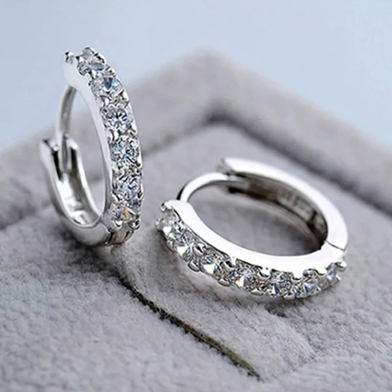 1 Pair Fashion Women Paved Crystal Zircon Round Hoop Earrings Simple Fine Jewelry Gifts HSJ88 | Украшения и аксессуары