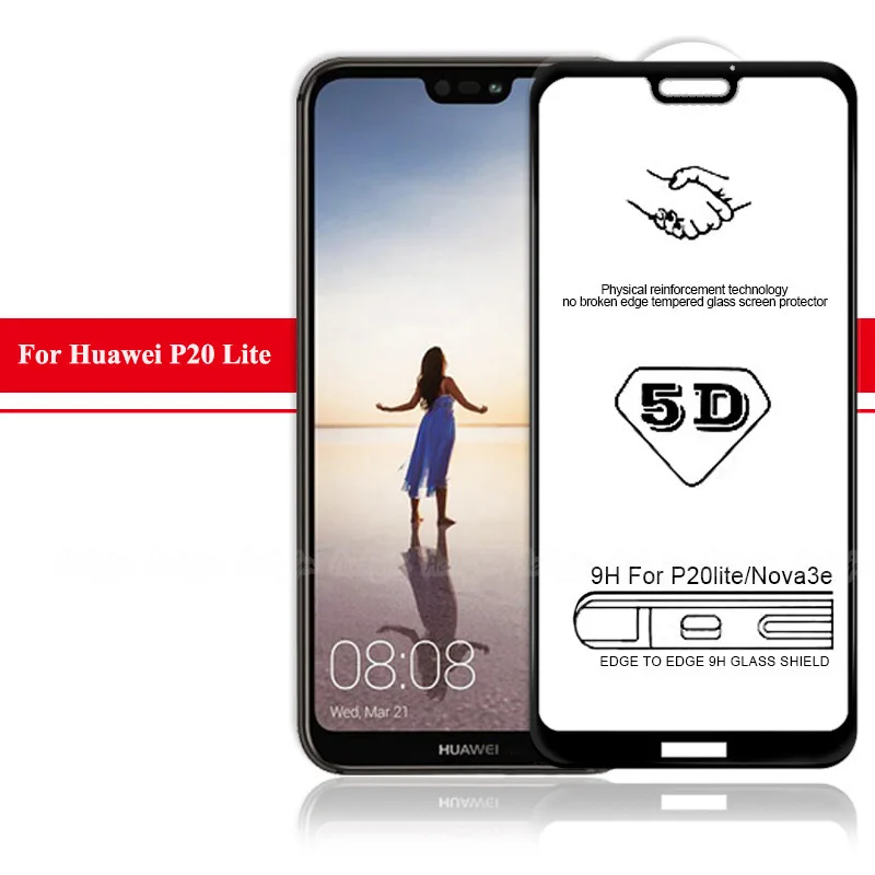 For P20 Lite EXUNTON 5D закаленное стекло с холодной резьбой для huawei P20 Pro 3D полное покрытие небьющиеся края протектор экрана для huawei P20 Lite - Цвет: For P20 Lite