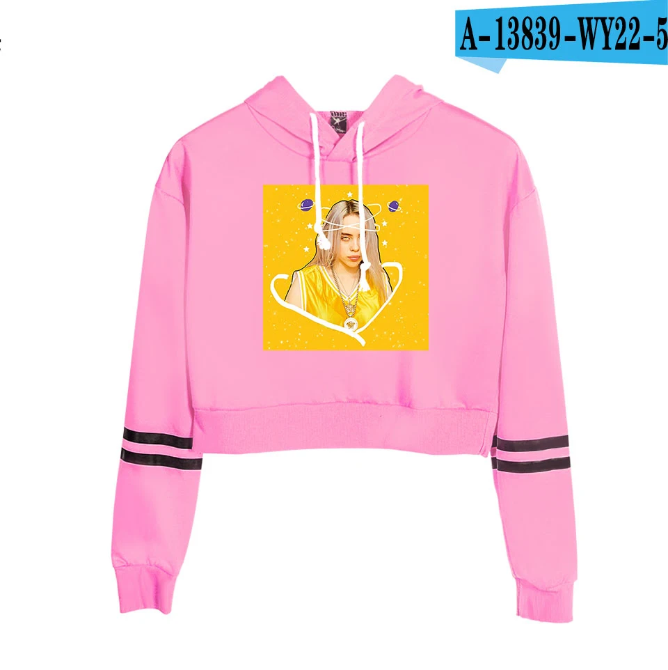 pink Модный укороченный топ Billie Eilish, худи, Женский свитшот, пуловер Billie Eilish, худи, повседневная женская/Девичья белая толстовка - Цвет: pink