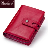 contacts genuine leather short wallet women fashion small coin purse zipper hasp card holder wallets for women portfel damski