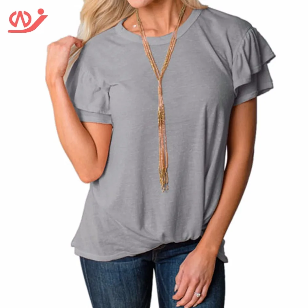 Women basic casual summer tops for women 2018 short-sleeved T-shirt lotus leaf edge | Женская одежда