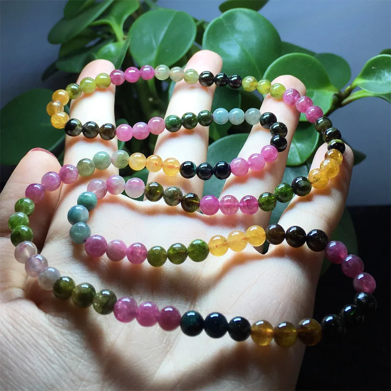 

Браслет из натурального турмалина разных цветов, тянущийся браслет с круглыми бусинами, 3 шт., 5,5 мм