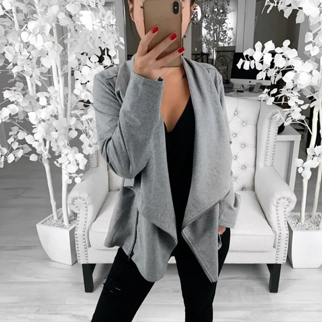 

2019 Fashion Autumn Women Long Sleeve Casual Zipper Cardigan Suit Jacket Coat Work Office Coat Top Slim Winter Outwear Jackets
