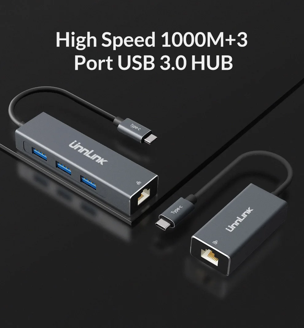Unnlink USB C Ethernet адаптер type C к RJ45 1000 м 3 порта USB3.0 концентратор type C Thunderbolt 3 док-станция Сетевой адаптер для Macbook pro