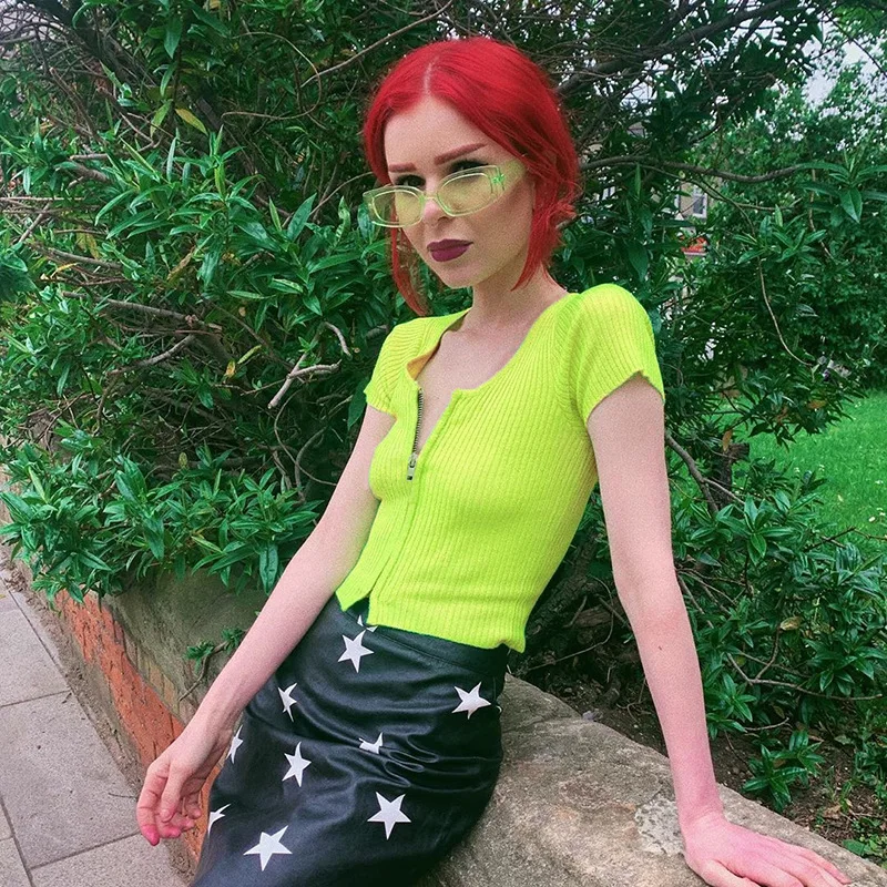 CHRLEISURE Женская мода молния короткий тонкий кардиган сплошной цвет Повседневная