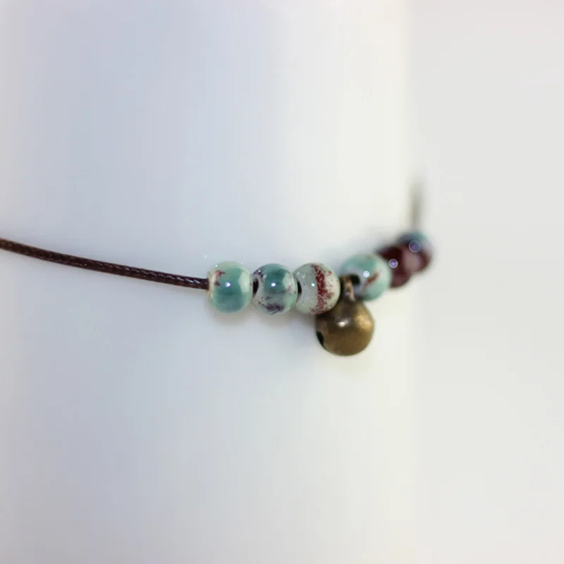 Браслет на ногу женский с колокольчиками плетеный керамический браслет ручной