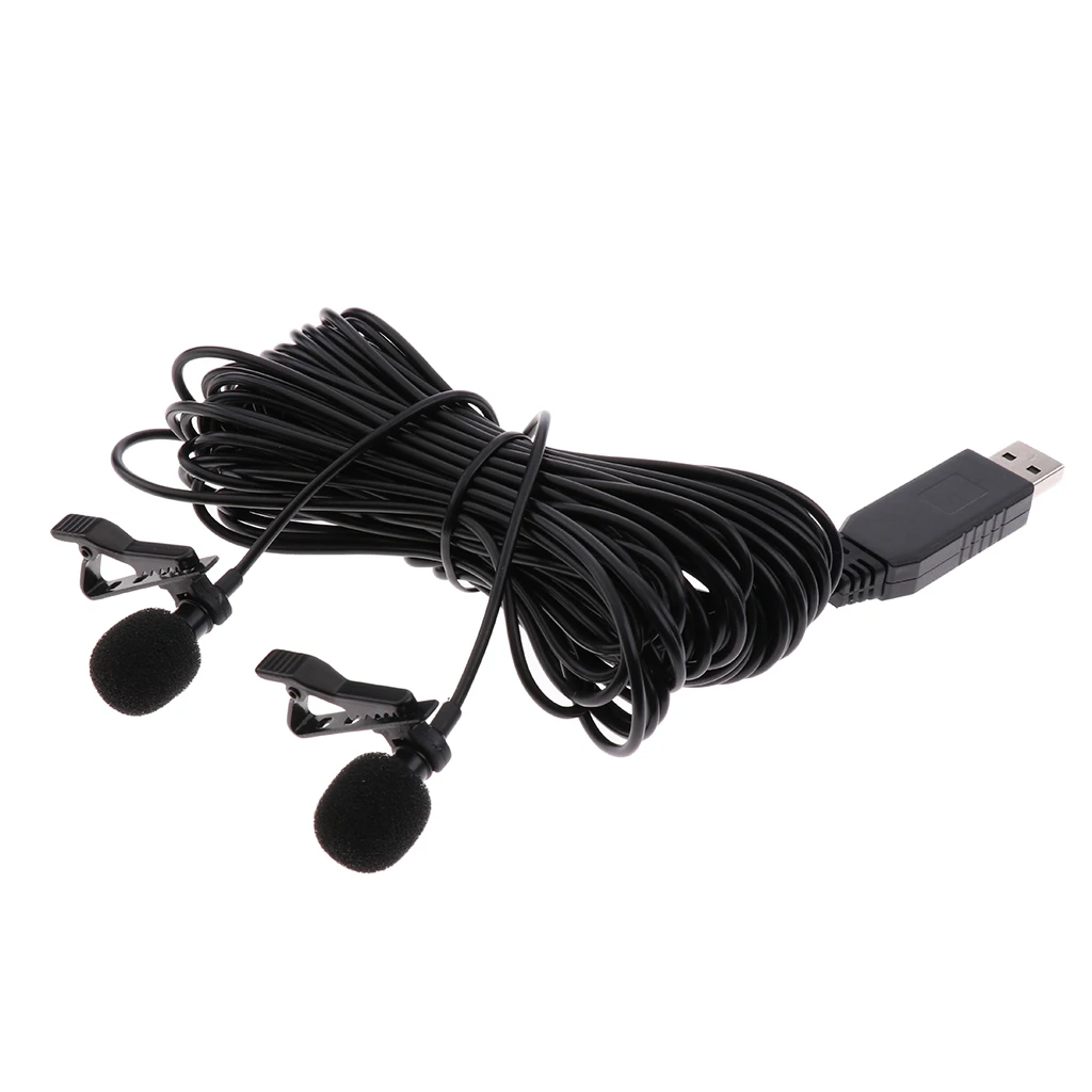 Универсальный мини микрофон с зажимом и USB разъемом двойной головкой для онлайн