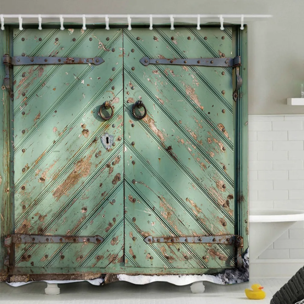 

Rustic Wooden Barn Door Shower Curtain Retro Farmhouse Bathroom Screens Waterproof Extra Long Polyester Fabric for Bathtub Decor