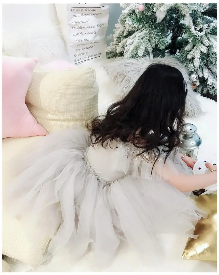 top market children girls beading lace dress kids off shoulder tulle toddler princess party ins fashion vestido Детская одежда и