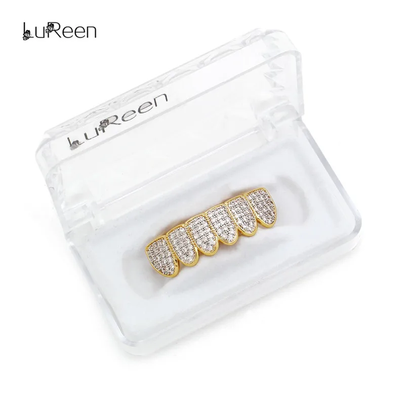 LuReen микро Pave кубический циркон золотые зубы гриллстоп и дно Iced Out грили стоматологический вампир Клык грили ювелирные изделия