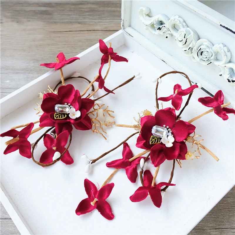 2 Шт. Очаровательная Wine Red Заколки Hairgrip Женщины Довольно Кристалл Rhineston Свадебный